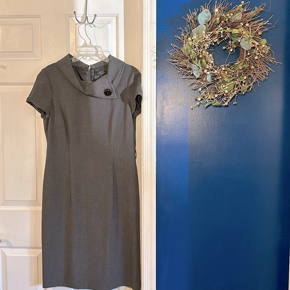 Women’s TAHARI Arthur S. Levine Dark Gray Open Stitch Collared Pencil Dress 10 - Picture 2 of 11